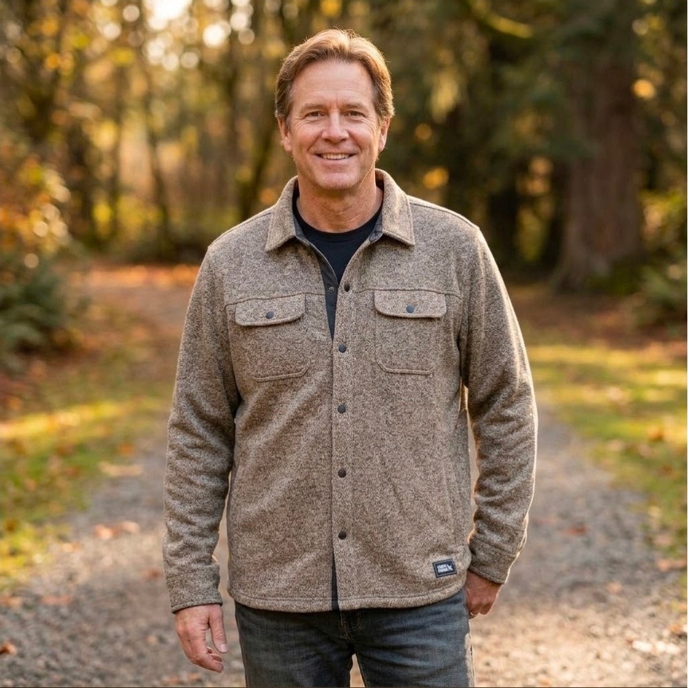 Eddie Bauer Mens XXL Sweater Fleece Shirt Jacket Brown Marled Snap EB006413 New